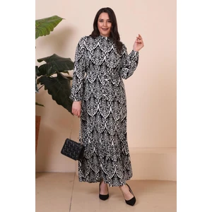 Kadin Hakim Yaka Buyuk Beden Elbise Tesettur Viskon Kumas Pileli ve Piliseli Elbise