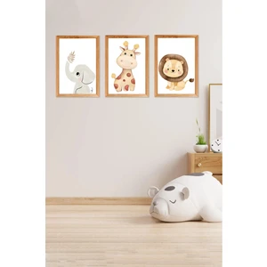 Notpa 3' Lü Tablo Set 21 x 30 Çocuk Odası Fil,Zürafa,Aslan