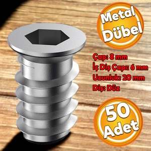 Metal Düz Dişli Dübel Ahşap Dübeli M6 8X20 Diş Çinko Mobilya Bağlantı Ünite Birleştirme (50 Adet)