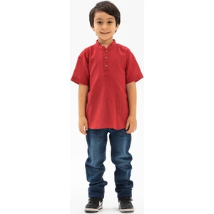 Eliş Şile Bezi Kısa Kol  Bodrum Erkek Çocuk T-Shirt Kırmızı