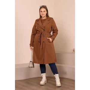Kadın Büyük Beden Kemerli Uzun Trençkot