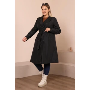 Kadın Büyük Beden Kemerli Uzun Trençkot Nefes Alan Kumaş 112 cm Uzunluk