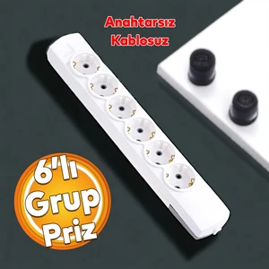 Kablosuz Klemensli 6'lı Grup Priz Fiş Priz Topraklı Çoklu Çoğaltıcı Altılı Kablosuz Asmalı
