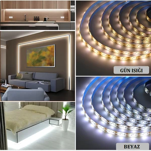 Mutfak Tezgah Üstü (Dekoratif) 3 Metre Beyaz Şerit LED 12V Adaptör Aç Kapa (On-Off) Anahtarlı