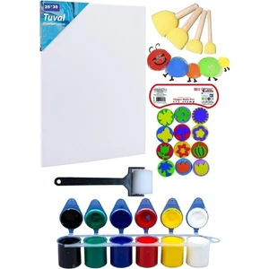Çocuklar Için Etkinlik Seti Parmak Boyası Ponpon Eva Baskı 25 x 35 cm Tuval Rulo Fırça