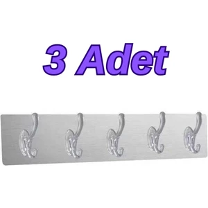 3 Adet 5'li Banyo Mutfak Dolap Duvar Askısı (Kendinden Yapışkanlı) - Şeffaf