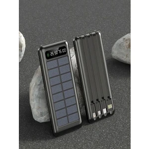 10000mah Güneş Enerjili 2USB MİKRO Lightning ıPhone Type-c Kablolu Powerbank Taşınabilir Batarya