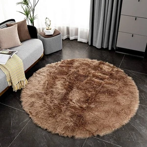 Effe Home Lux Kaymaz Tabanlı Yuvarlak Kahverengi Post Halı Kuzu Postu Yph