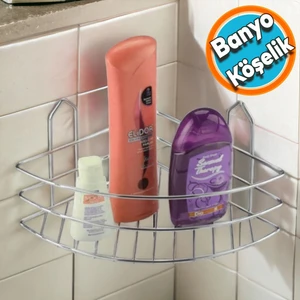 Banyo Duş Rafı Şampuanlık Köşelik Oval Krom Tek Katlı Malzemelik Organizer Düzenleyici Mutfak Eşya Rafı