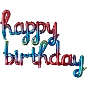 Patladı Gitti El Yazılı 16 Inç Happy Birthday Gökkuşağı Balon Set