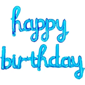 Patladı Gitti El Yazılı 16 Inç Happy Birthday Mavi Balon Set