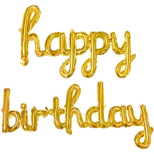 Patladı Gitti El Yazılı 16 Inç Happy Birthday Gold Balon Set