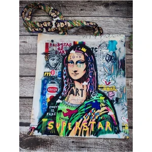 Popart Mona Lisa Desenli Baskılı Kumaş Çanta Omuz Askılı Bez Çanta
