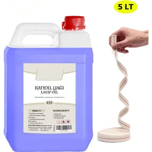 Dünya Magnet Mavi Kandil Yağı, Kokusuz Iç Mekan 5 Lt. ve 1 Mt. Fitil