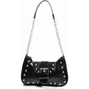 Nbi Bags Bony Zımbalı Timsah Desenli Siyah Kol Çantası