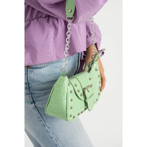 Nbi Bags Bony Zımbalı Timsah Desenli Siyah Kol Çantası