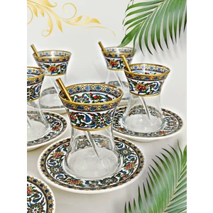 Altın Çini bitkisel 
Desen cam Porselen 6 kişilik çay Seti Premium porcelain