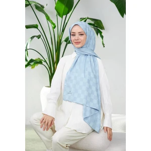 Yeni Dama Desen Ipeksi Jakar Şal Buz Mavi 9007-05
