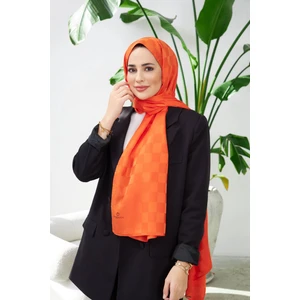 Yeni Dama Desen Ipeksi Jakar Şal Turuncu 9007-13