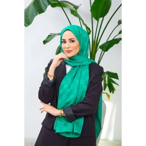 Yeni Dama Desen İpeksi Jakar Şal Benetton Yeşil 9007-23