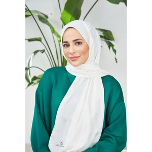 Yeni Dama Desen İpeksi Jakar Şal Kırık Beyaz 9007-06