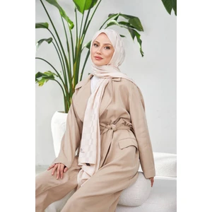 Yeni Dama Desen Ipeksi Jakar Şal Krem Pudra 9007-08