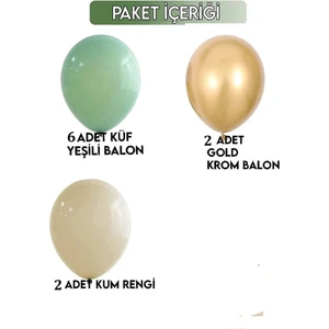 Patladı Gitti 12 Inç Küf Yeşili Krom Gold ve Deniz Kumu 10 Adet Balon