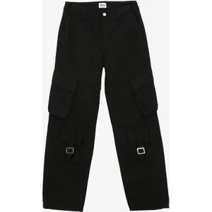 Denim Trip Normal Bel Geniş Paça Rahat Siyah Kadın Denim Pantolon DT10431 Laura Cargo Fit Normal Bel