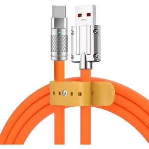 6A Type-C Bakır Döşemeli Sıvı Silikon USB Data Hızlı Şarj Kablosu - Katlanmaz Kırılmaz Dayanıklı Uzun Ömürlü - 1 Metre Turuncu
