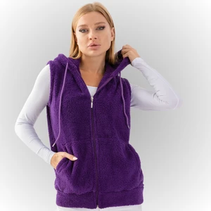 Kadın Kapşonlu Kolsuz Peluş Yelek