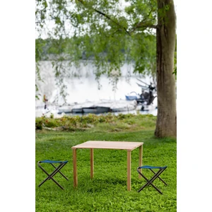 2 Adet Tabure ve 60 x 60 cm Katlanır Ahşap Kamp Masası Seti-Piknik Bahçe Balkon Seti