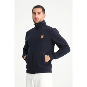Cool Hill Lacivert Tam Fermuarlı Dik Yaka Armalı Erkek Sweatshirt