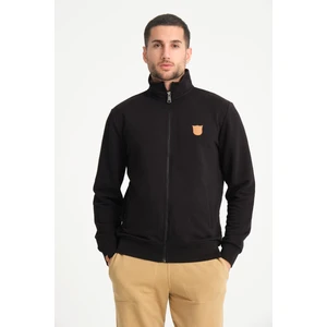 Cool Hill Siyah Tam Fermuarlı Dik Yaka Armalı Erkek Sweatshirt