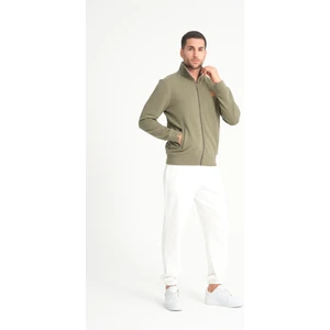 Cool Hill Yeşil Tam Fermuarlı Dik Yaka Armalı Erkek Sweatshirt