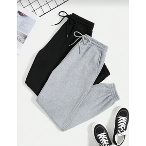 2 adet Kadın Eşofman Altı Bel Lastikli ve Ipli- Paça Ribanalı - 2 Cepli -