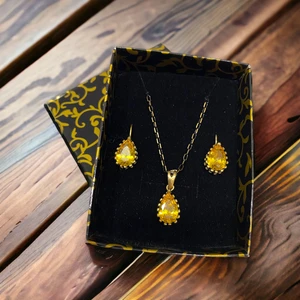 Sitrin Taşlı Bakır Kolye & Küpe Set