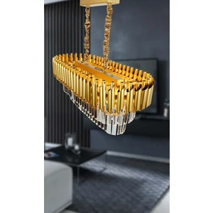 Birsen Aydınlatma Avizade Roza Varaklı Gold 75X35 cm Lik Kristal Taşlı Lüks Avize