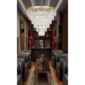 Birsen Aydınlatma Nilsa 50 Lik Sarı Kristal Taşlı Lüks Avize
