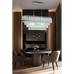 Birsen Aydınlatma Koza Gümüş 73X35 Cm'lik Kristal Taşlı Yemek Masası Lüks Avize - Yatak Odası - Salon - Mutfak - Hol