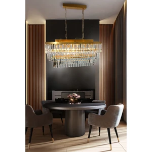 Birsen Aydınlatma Gizem Gold 73X30 Cm'lik Kristal Taşlı Yemek Masası Lüks Avize - Yatak Odası - Salon - Mutfak - Hol
