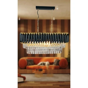 Birsen Aydınlatma Zamira 75X35 cm Gold Kristal Taşlı Lüks Yemek Masası Üstü Avize 6'lı (Black-Gold)