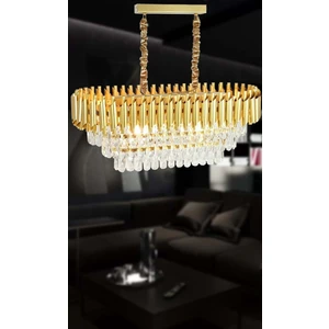 Birsen Aydınlatma Roza Varaklı Gold 75X35 Kristal Taşlı Lüks Avize