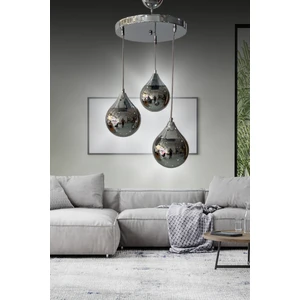 Birsen Aydınlatma Damla 3'lü Gümüş Detaylı Hakiki Glop Cam Lüks Avize - Yatak Odası - Salon - Mutfak - Hol