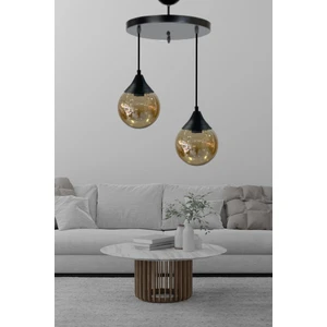 Birsen Aydınlatma Damla 2'li Siyah Detaylı Hakiki Glop Cam Lüks Avize - Yatak Odası - Salon - Mutfak - Hol