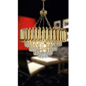 Birsen Aydınlatma Avizade Zamira Varaklı Gold 55 Lik Kristal Taşlı Lüks Avize