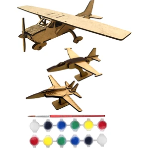 Tahtakurusu Tasarım 3'lü Set Ahşap Oyuncak Maket Model Uçak Boyama Etkinlik Seti Cessna F-14 - Su 25 Ahşap Maket