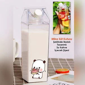 İşte Bu Dudu Bubu Ayıcık Sevgili Çift Baskılı Mika Süt Kutu Tasarımlı Su Kahve Şişesi -Cam Değildir- 500 ml