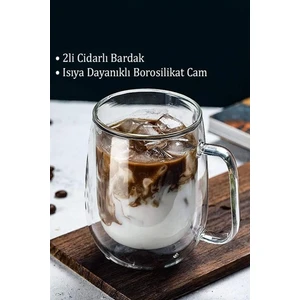 Berdina Home Çift Cidarlı Cam Bardak Kupa Ev Ofis Fincanı Çift Katlı Isı Yalıtımlı Espresso