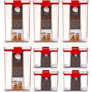 Mars & Hars 8'li Sızdırmaz, Çift Kilit Klipsli, Vakum Kapaklı, Erzak, Baharat Saklama Kabı (4 Orta +4 Küçük)