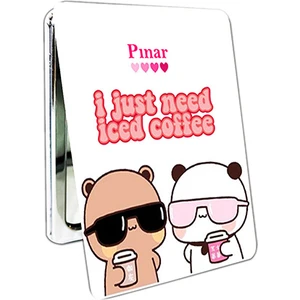 İşte Bu Dudu Bubu Ayna Ayıcık Sevgili Çift Dikdörtgen Kişiye Özel Isim Baskılı Cep Aynası 8x6 cm (Kapaklı ve Büyüteçli)